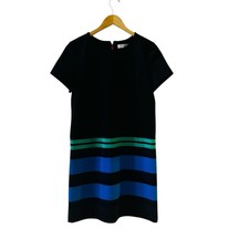 Ann Taylor Loft Striped Short Sleeve Shift Dress Size 8 Black Multi