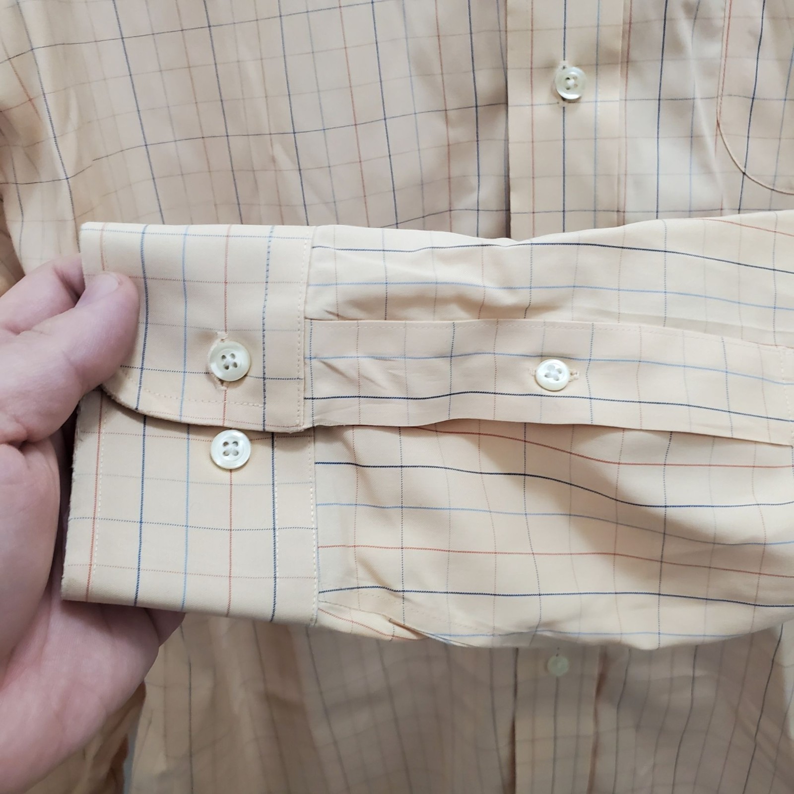 Brooks Brothers Slim Fit Peach Plaid All Cotton Long Sleeve Button Up Sz 16-4/5 thumbnail 2