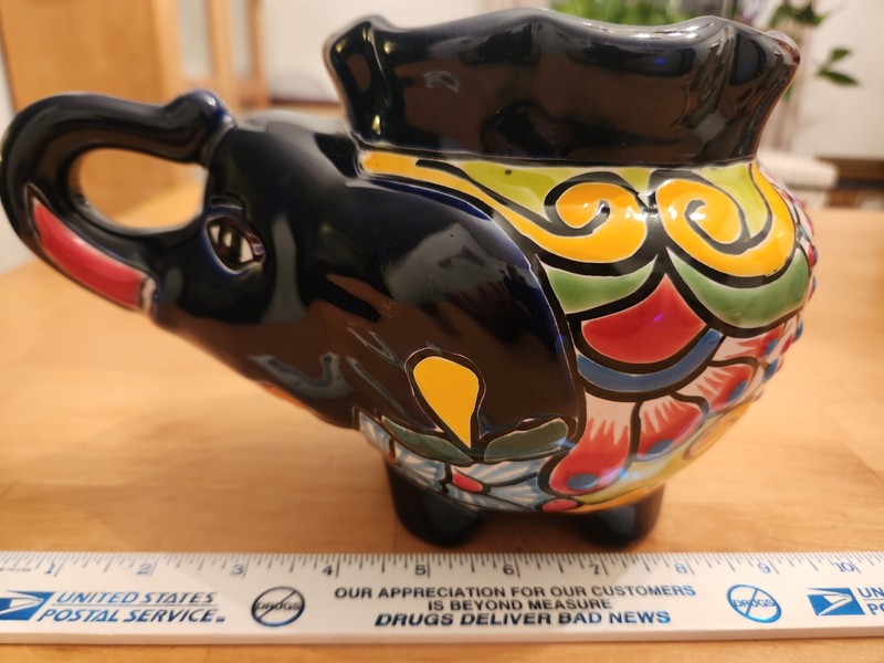 Talavera Decorative Elephant Planter Pot Mexican Pottery Folk Art Home Decor 10”