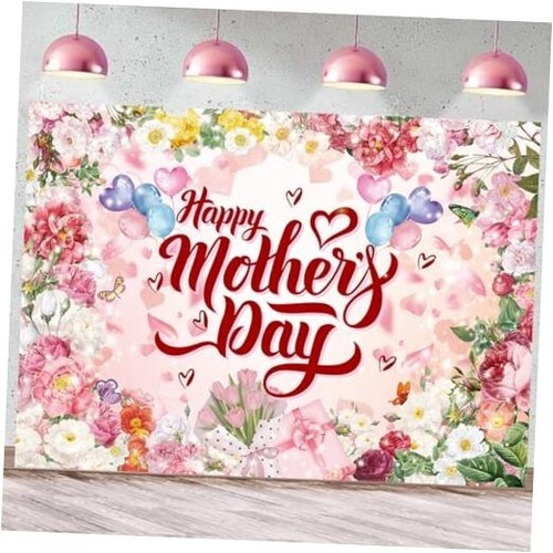 Happy Mother's Day Backdrop Banner 10x8FT Mothers Day Decorations Pink Flowers
