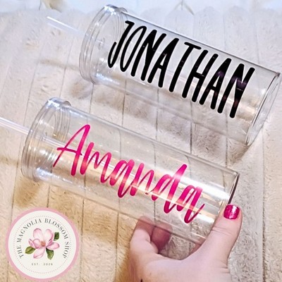 Personalized Clear Plastic Tumblers with Straw