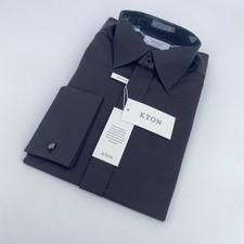 Eton Dress Shirt Mens L 16 - 41 Black Fine Twill Stretch Contemporary Fit Formal