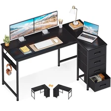 L Shaped Desk with 4 Drawers 47" Corner Computer Desk with Storage Reversible