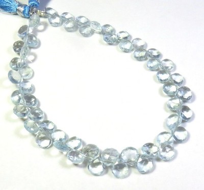 Beste Qualität Aquamarin Edelstein Facettiert Herz Schnitt Beads 7-7.5mm 9 ''