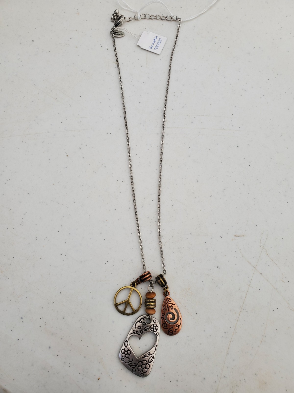 Lia Sophia New Day Dreamer Multi Toned Peace & Heart Charm Necklace