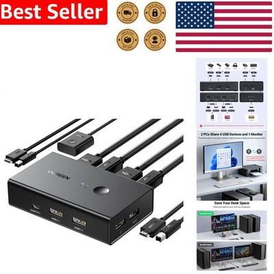 High Speed HDMI KVM Switch 1 Monitor 2 Computers 4K 60Hz USB 2.0 Desktop Control