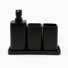 ZCCZ Matte Black Bathroom Accessories Set 4 Pieces Lotion Dispenser Tumbler S...