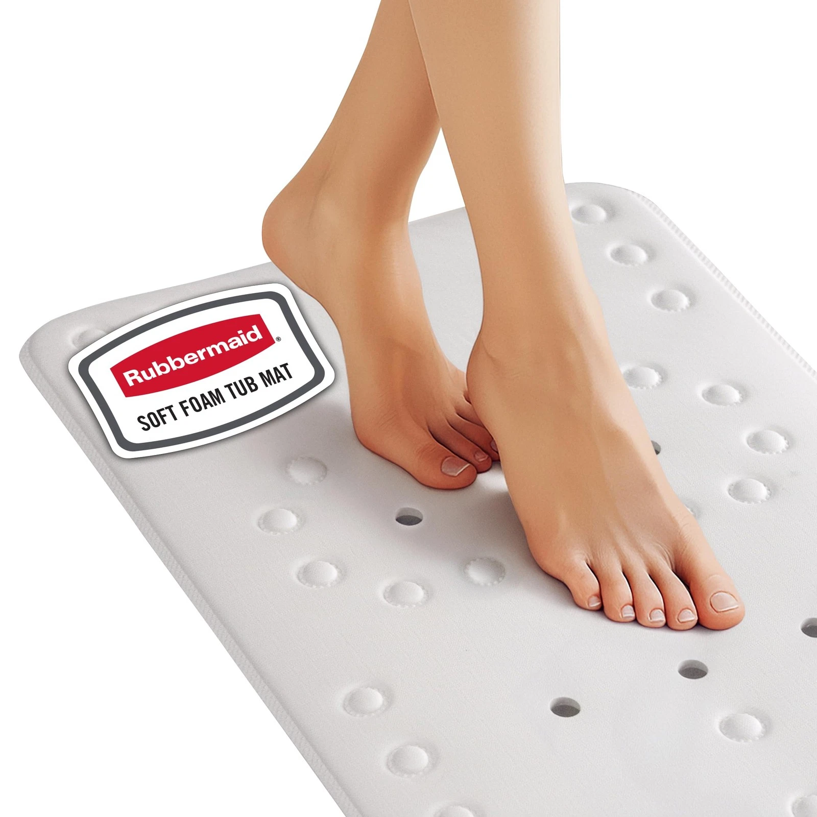 Rubbermaid Soft Foam Tub Mat, Non-Slip Bath 35.9" x 17" (Rectangular), White