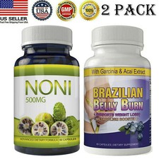 Noni Fruit Powder 500MG Caps Brazilian Belly Burn Weight Loss Capsules 2 Pack