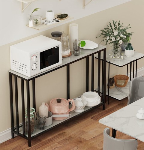 WISFOR 2 Tier Sofa Console Table Bedroom Table w/ Sintered Stone fr Entry Home - Picture 9 of 12