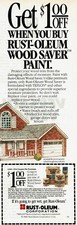 1989 Vintage Print Ad Get $1.00 Off When You Buy Rust-Oleum Wood Saver Paint