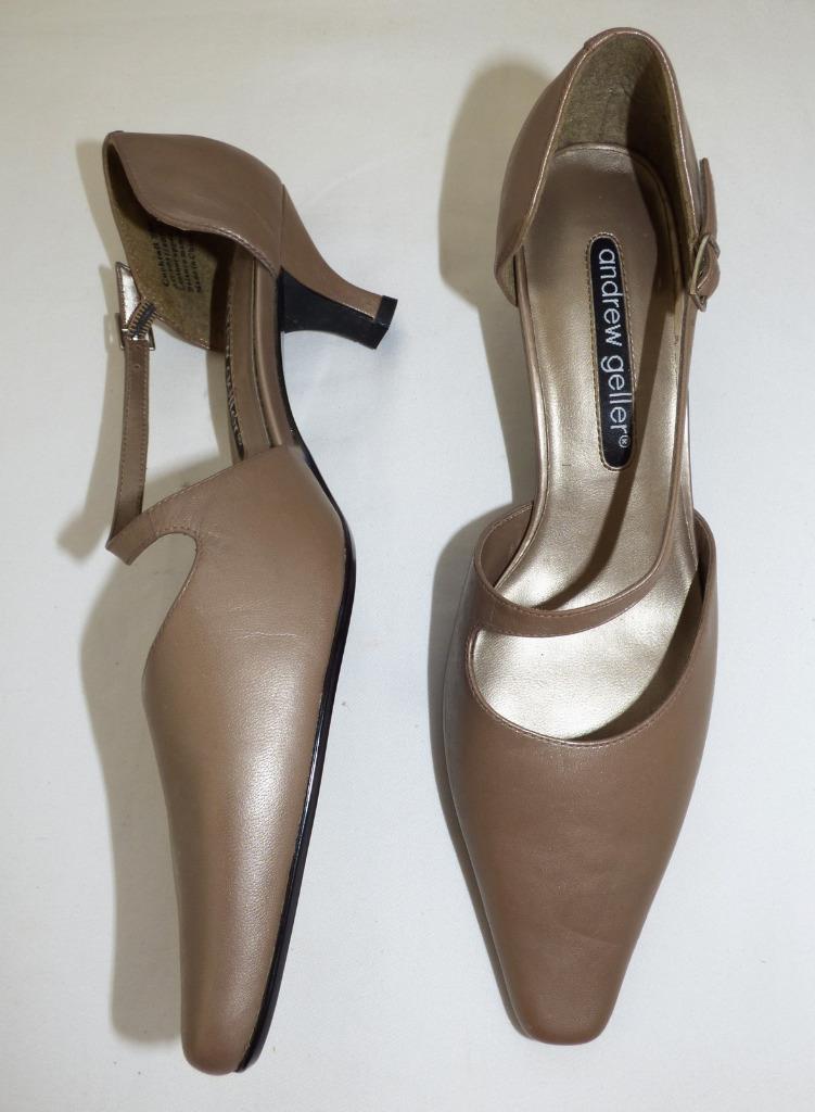 NEW ANDREW GELLAR 7 BRONZE taupe LEATHER low mid kitten heel shoes Pointy toe NEW ANDREW GELLAR 7 BRONZE taupe LEATHER low Pointy mid kitten heel shoes Pointy low toe 5617d6