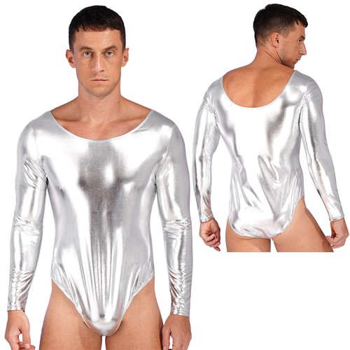 Herren Trikot Lange Ärmel Overall Glänzend Bodysuit Übung Einteiliger Bodycon DE - Bild 49 von 92