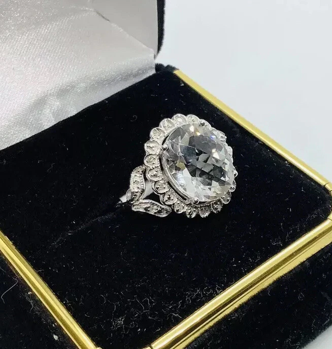 Anillo de topacio blanco 10k, diamantes, piedras preciosas, talla 6 Foto 2 de 4