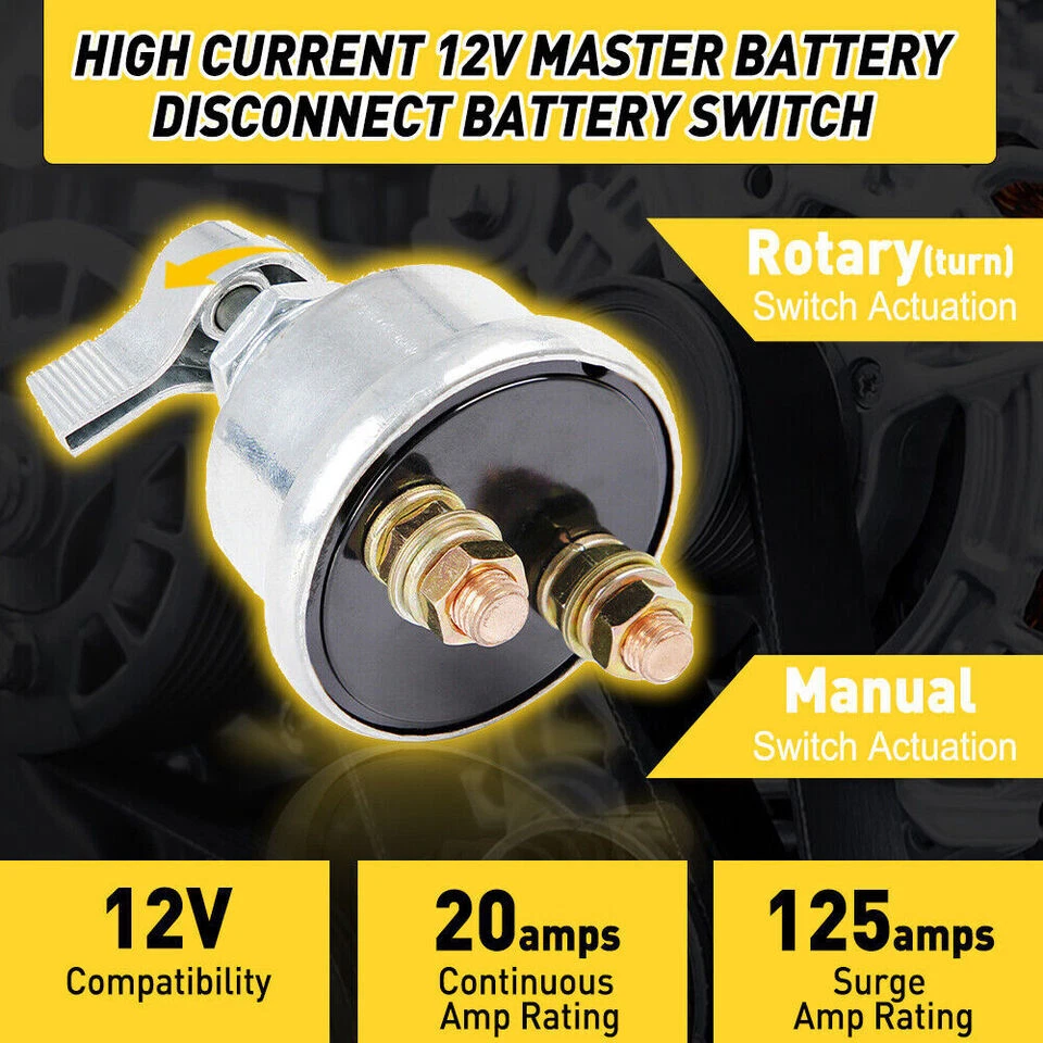 Interruptor de desconexión de batería maestro 12V 2 postes SPST Kill Cut-Off Nascar barco marino Foto 2 de 4