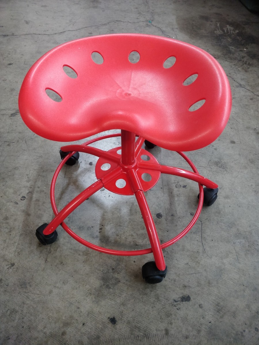 Vintage Ikea Red Tractor Chair Saddle Seat Swivel Stool MCM