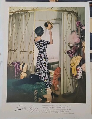 1949 womens Adele Simpson Enka Rayon bourget print dress vintage fashion ad