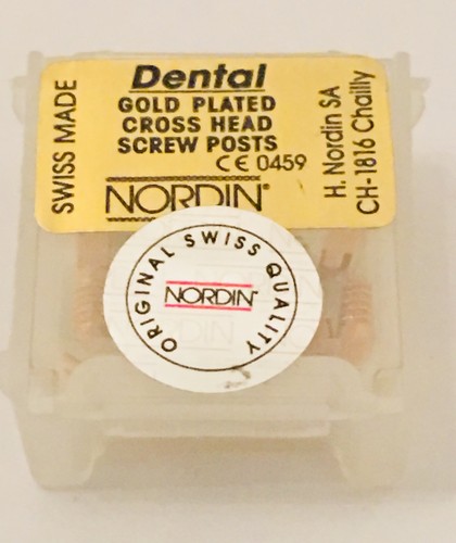 Poteaux à vis dentaires plaqué or tête croisée Dentatus type S6 12/kit marque NORDIN - Photo 1/5