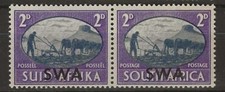 South West Africa (SWA) 1945 - 2p Farmer Overprinted SWA Se-Tenant Pair - MNH