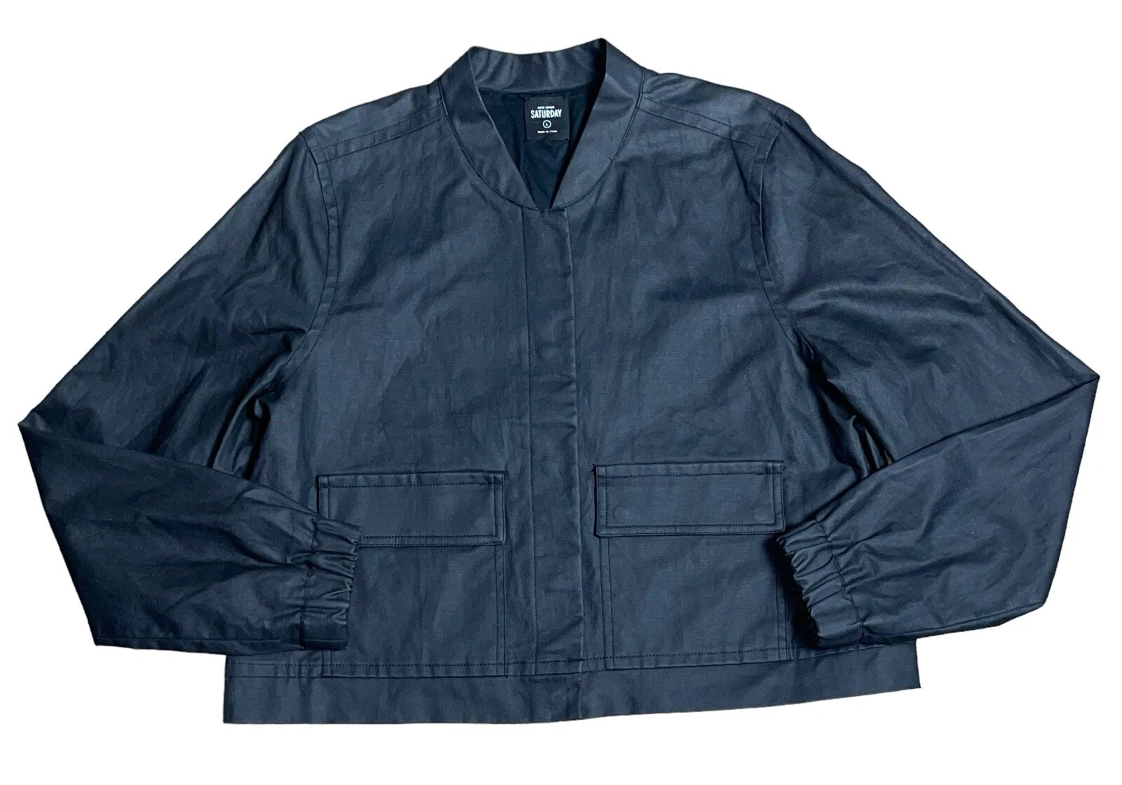 Bomber corto KATE SPADE misto lino nero con bottoni a scatto taglia large