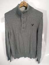 American Eagle Outfitters Men's 1/4 Zip Button Up Turtleneck Sweater Gray L