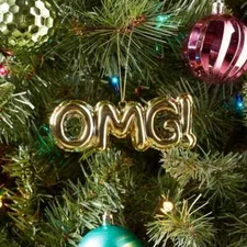 Metallic 'OMG!' Balloon Christmas Tree Ornament Gold - Wondershop