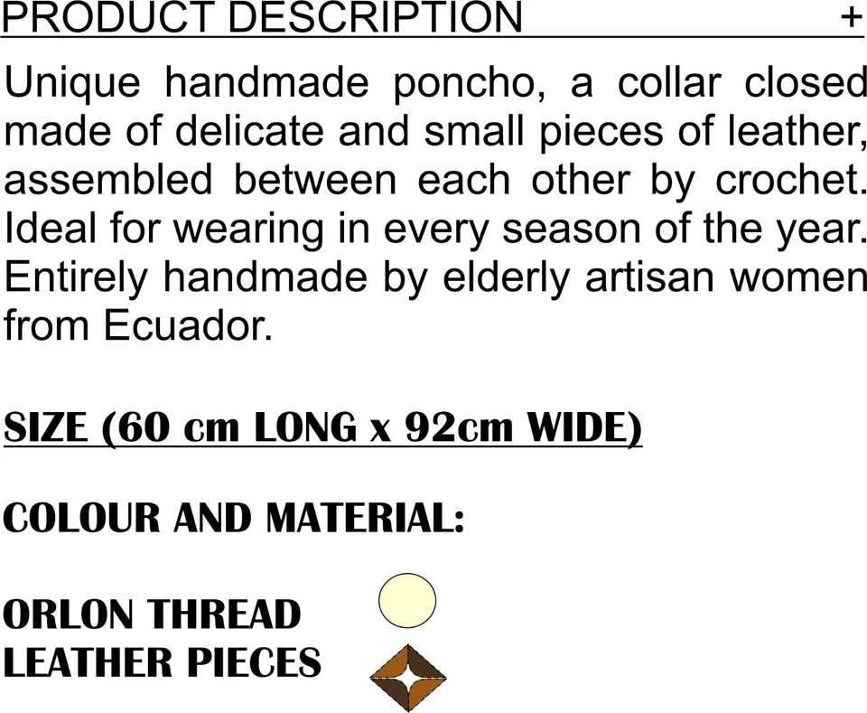 Handmade leather and knitting poncho, crochet and recycled leather pieces  - Image 3 of 4