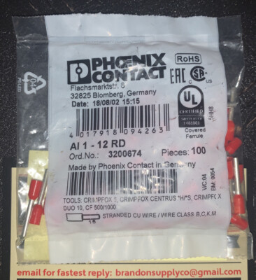 NEW Phoenix Contact 3200674  AI 1 - 12 RD    1 Pack Of 100 Connectors