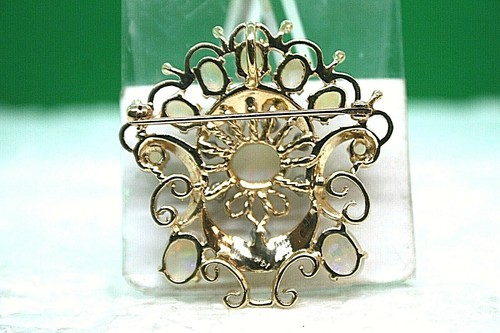 Vintage Exquisite 14K Yellow Gold Opal & Diamond Brooch/Pendant 11.2Grams - Picture 3 of 6