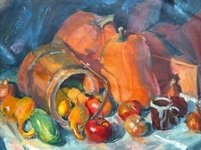 PATRICIA LEGRANDE PAINTING WIFE OF SERGEI BONGART STILL LIFE pumpkin LISTED 30"