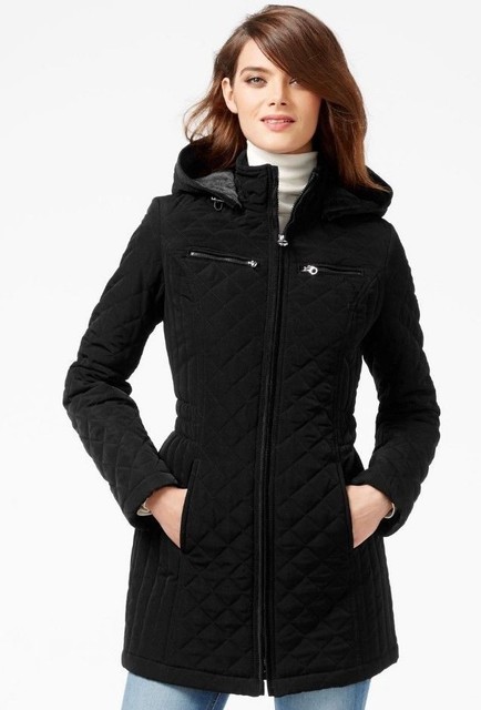 Laundry by Design Petite Faux-Fur-Lined Quilted Velour Coat Black PS | eBay