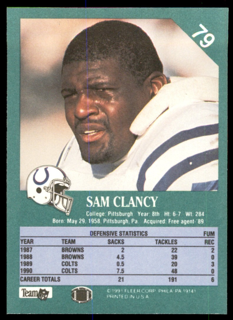 1991 Fleer Sam Clancy . Indianapolis Colts #79 | eBay