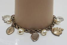 Football Charm Bracelet Toggle Closure Multi Charm Helmet #1 Faux Pearl 8"