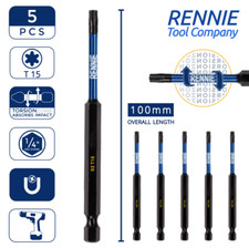 5 Pack T15 Torx 100mm Long Magnetic Impact Duty Screwdriver Drill Driver Bits