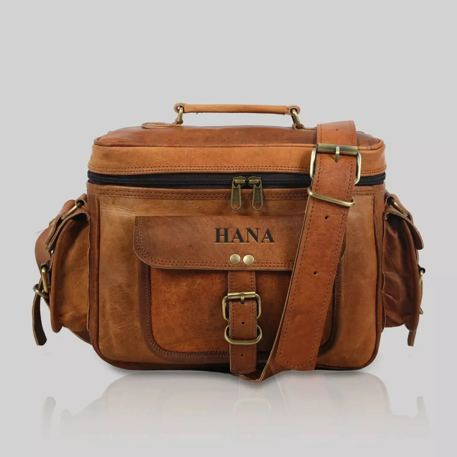 Genuine Vintage Leather Camera Bag DSLR SLR Lens Messenger S