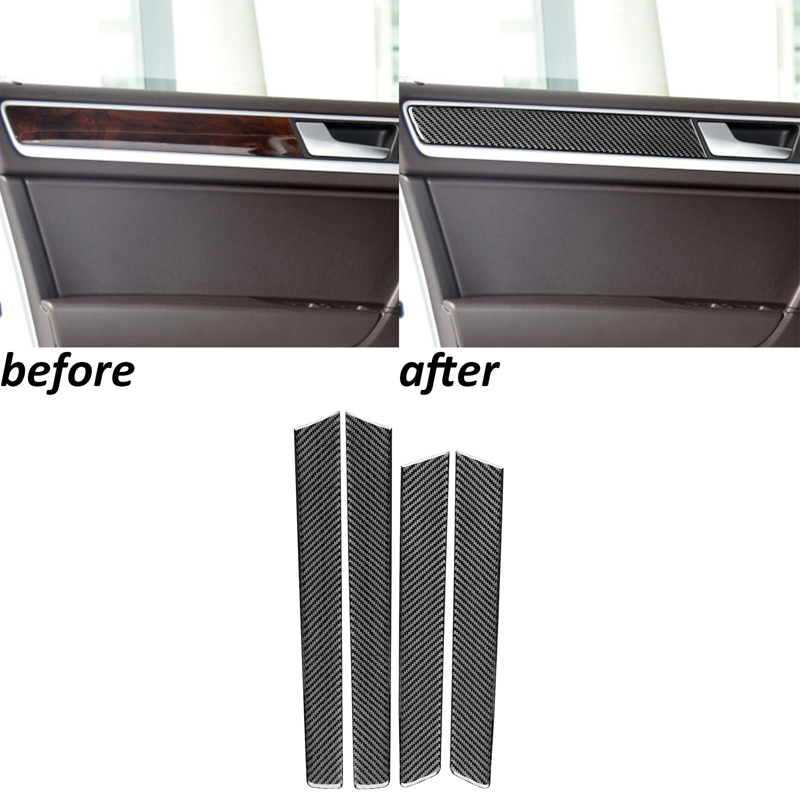 Real Carbon Fiber Interior Door Panel Cover Trim For Volkswagen Touareg 2011-18
