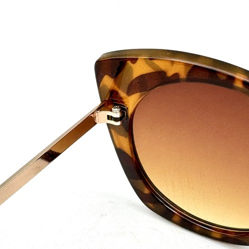 Oversize Fashion Cat-Eye Sunglasses Tortoise Shell Acetate & Gold Metal Frame - Picture 7 of 12