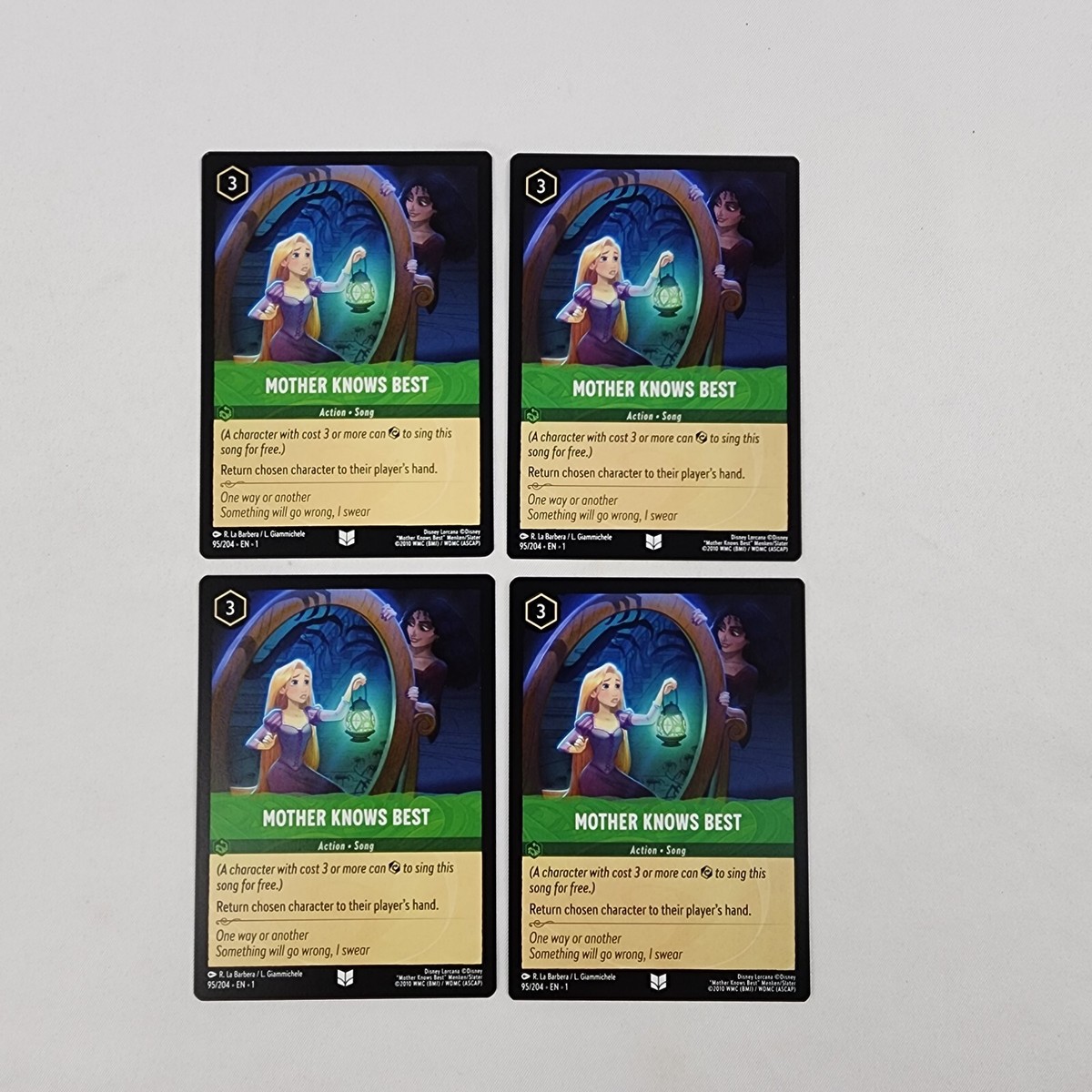 4x Disney Lorcana - Mother Knows Best Song Card 95/204 Non Foil Playset - Mint | eBay 4x Disney Lorcana - Mother Knows Best Song Card 95/204 Non Foil Playset - Mint | eBay