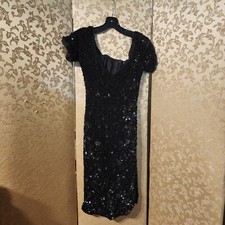 Vintage Black Sequin Beaded Cocktail Party Dress Size 6 8