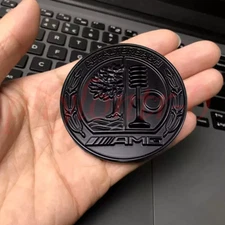 For AMG Emblem Affalterbach 3D Black Apple Tree Flat Badge 57mm Round Adhesive