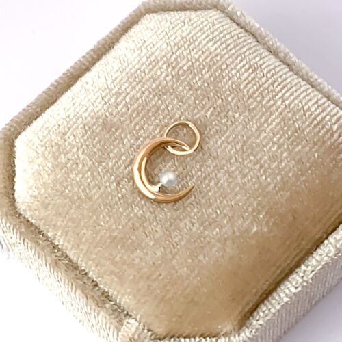 Antique Crescent Moon & Pearl Star 10k Yellow Gold Charm, Antique Gold Pendant