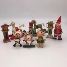 Lot Of 9 Vintage Wood Christmas Ornaments Assorted 2”-4” Tall