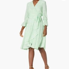 NWT Tahari ASL Mint snake Long Sleeve Smocked Surplus Wrap Dress sz 10