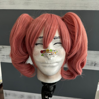 Pink Curly Two Ponytail Wig Karuta InuxBoku Cosplay Costume