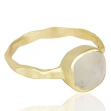 Rainbow Moonstone Cushion Shape Ring 14k Gold Plated 925 Sterling Silver Jewelry