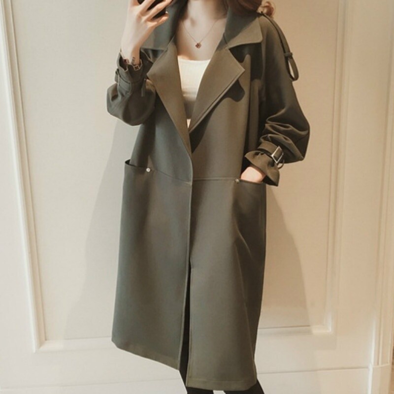 Open Trench Coat Loose Jacket Lapel 