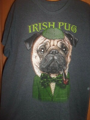 DOG Irish Pug gray L t shirt
