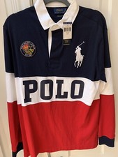 Mens Ralph Lauren Polo Spellout Cookie Rugby Shirt. Custom Slim Fit. Stadium.