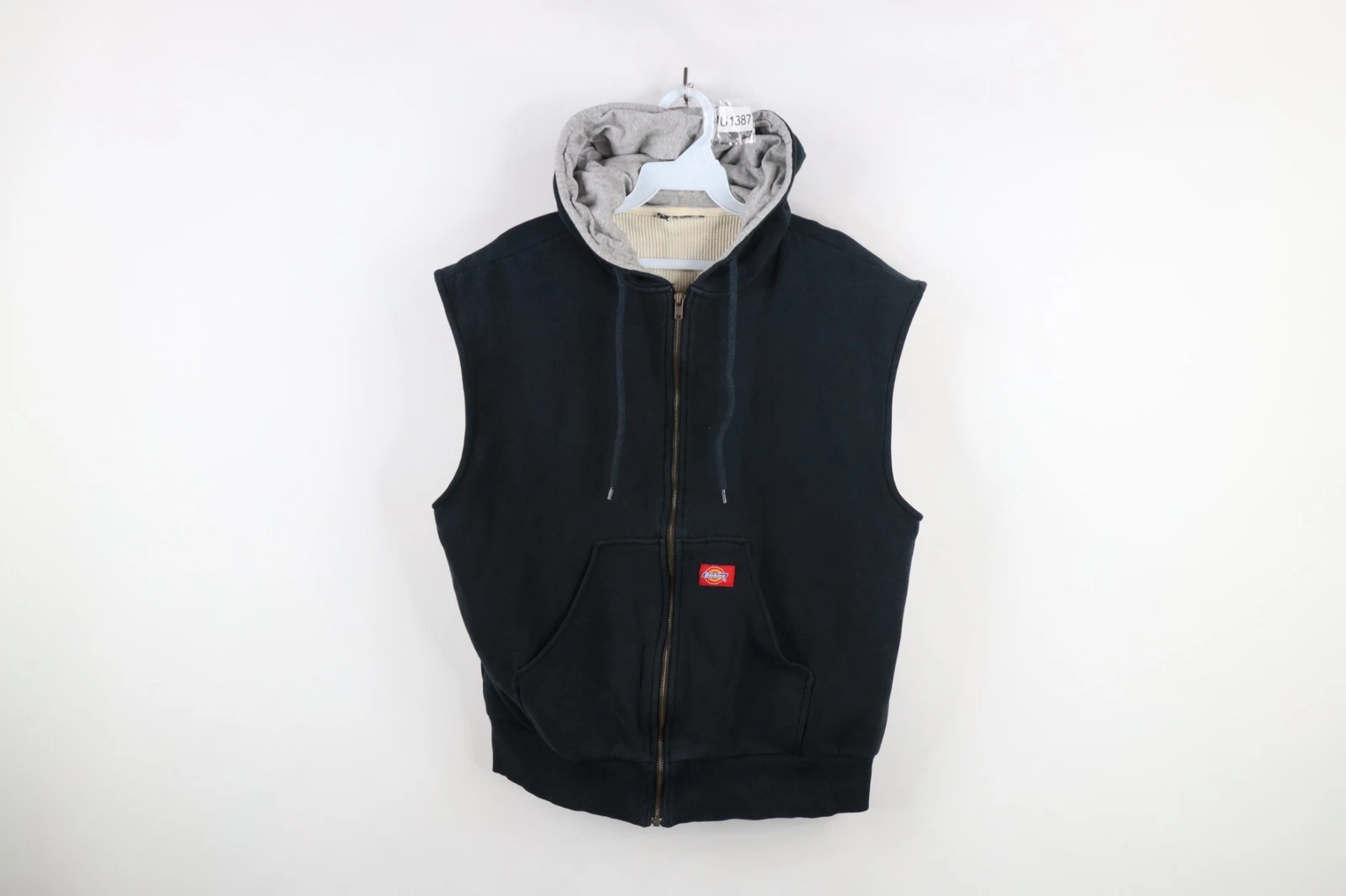 Vintage 90s Dickies Mens Small Faded Thermal Lined Sleeveless Full Zip Hoodie