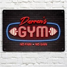 Personalised home Gym sign, Neon Effect fitness room A4 Metal door sign